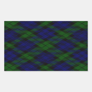 Sticker Rectangulaire Plaid noir de vert bleu de tartan de clan de
