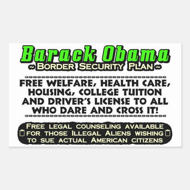 Sticker Rectangulaire Plan de sécurité frontalière de Barack Obama ! (Devant)
