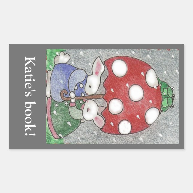 Sticker Rectangulaire Plaque-bibliothèque Rain Bunnies (Devant)