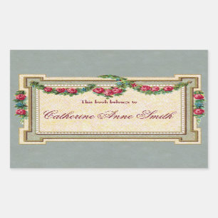 Sticker Rectangulaire Plaque d'accueil à cadre Rose antique