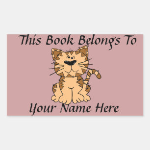 Sticker Rectangulaire Plaque de nom de livre de chat mignon