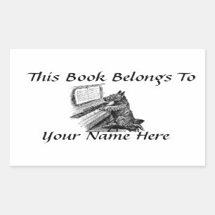 Sticker Rectangulaire Plaque de nom de livre de chiot et de piano vintag