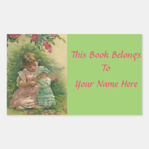 Sticker Rectangulaire Plaque de nom de livre de petite fille vintage ave