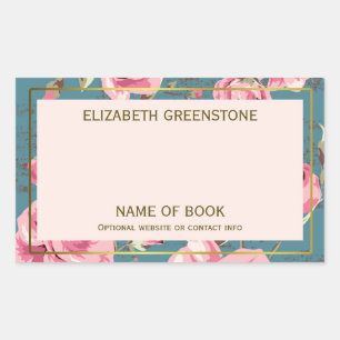 Sticker Rectangulaire Plaque de signature de l'auteur Rose vintage