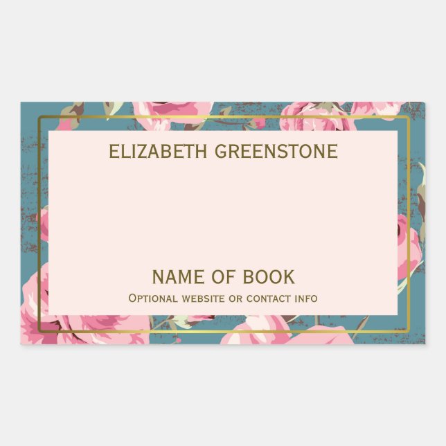 Sticker Rectangulaire Plaque de signature de l'auteur Rose vintage (Devant)
