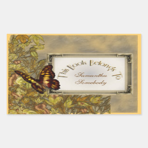 Sticker Rectangulaire Plaque d'illustration de papillon de style vintage