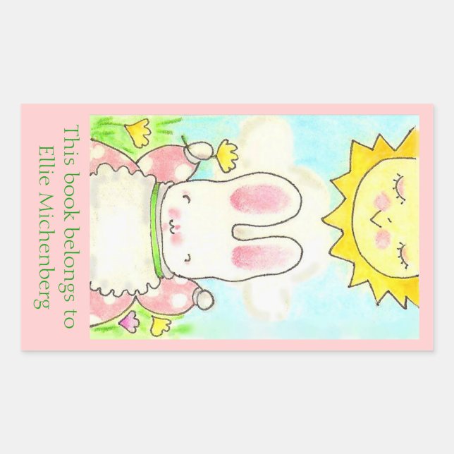 Sticker Rectangulaire Plaque-livre de lapin ensoleillé (Devant)