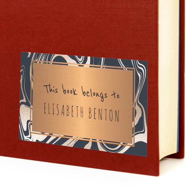 Sticker Rectangulaire Plaque-livre en or noir rose en marbre doré glam (Créateur téléchargé)