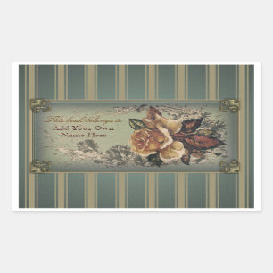 Sticker Rectangulaire Plaque Rose antique (bleu)