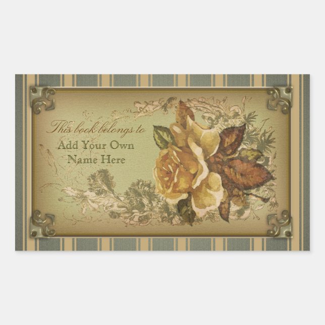 Sticker Rectangulaire Plaque Rose antique (verte) (Devant)