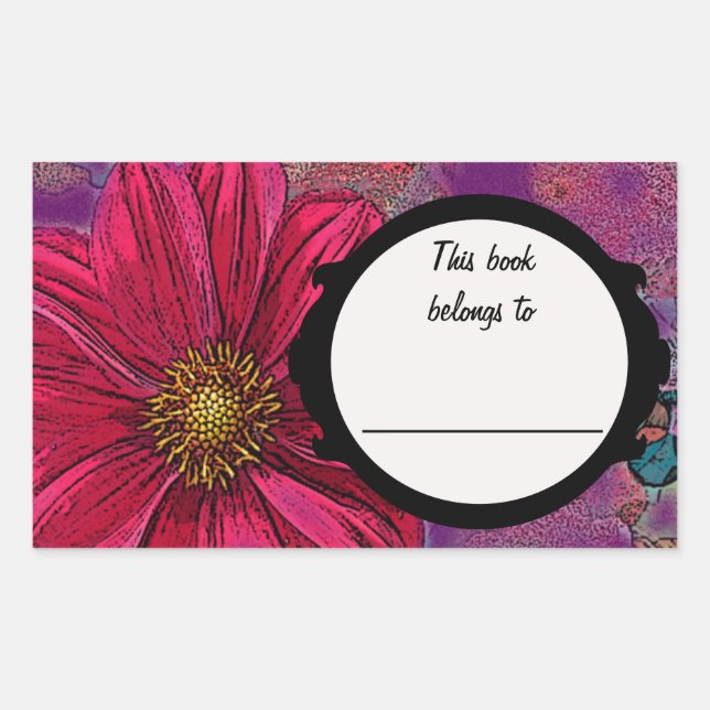 Sticker Rectangulaire Plaque rouge à fleurs. (Devant)