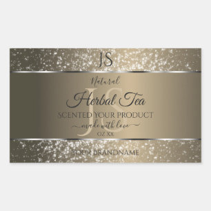 Sticker Rectangulaire Platine Beige avec Parties scintillant Initiales É