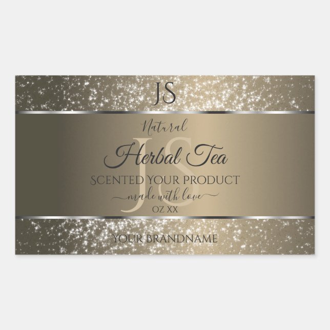 Sticker Rectangulaire Platine Beige avec Parties scintillant Initiales É (Devant)