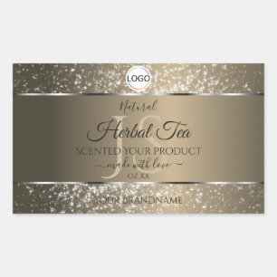 Sticker Rectangulaire Platine Beige Logo Initiales Parties scintillant É