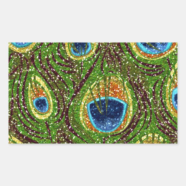 Sticker Rectangulaire Plumes de paon colorées Imprimer (Devant)