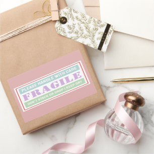 Sticker Rectangulaire Poignée Fragile Avec Emballage Soin Coloré