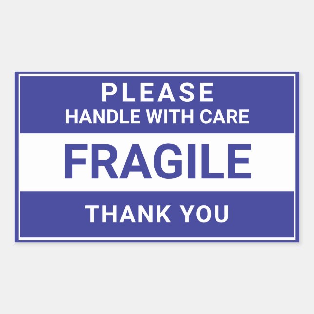 Sticker Rectangulaire Poignée fragile avec soin Affaires Bleu (Devant)