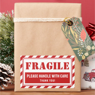 Sticker Rectangulaire Poignée Fragile Avec Soin Red Stripes Emballage