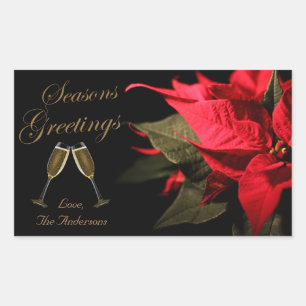 Sticker Rectangulaire Poinsettia et Champagne Elégant Personnalisé