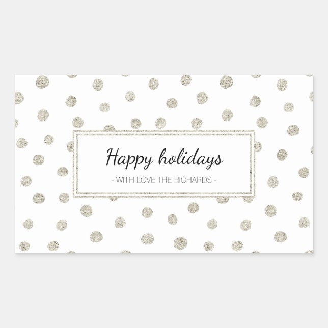 Sticker Rectangulaire Points de parties scintillant en argent (Devant)