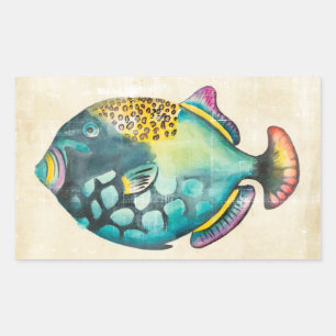 Sticker Rectangulaire Poisson Aquarium bleu et violet