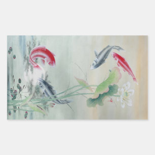 Sticker Rectangulaire Poisson Koi avec Lotus