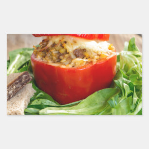 Sticker Rectangulaire Poivrons farcis au four avec sauce à la viande et