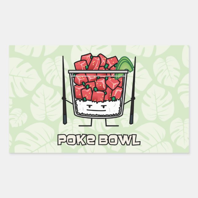 Sticker Rectangulaire Poke bowl Hawaii crudités de salade de poisson cho (Devant)