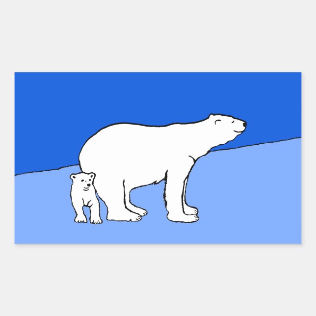 Sticker Rectangulaire Polar Bear Mom and Cub Peinture - Wildlife Art (Devant)