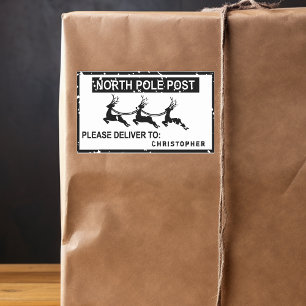 Sticker Rectangulaire Pôle Nord De Père Noël timbre postal
