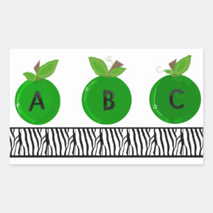 Sticker Rectangulaire Pommes vertes avec une bordure à motif zèbre