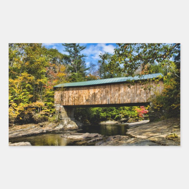 Sticker Rectangulaire Pont couvert de Montgomery avec feuillage d'automn (Devant)