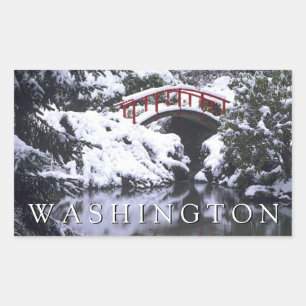 Sticker Rectangulaire Pont de lune et étang en hiver Seattle, Washingt