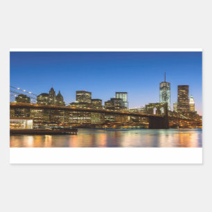 Sticker Rectangulaire Pont de Manhattan et de Brooklyn au crépuscule