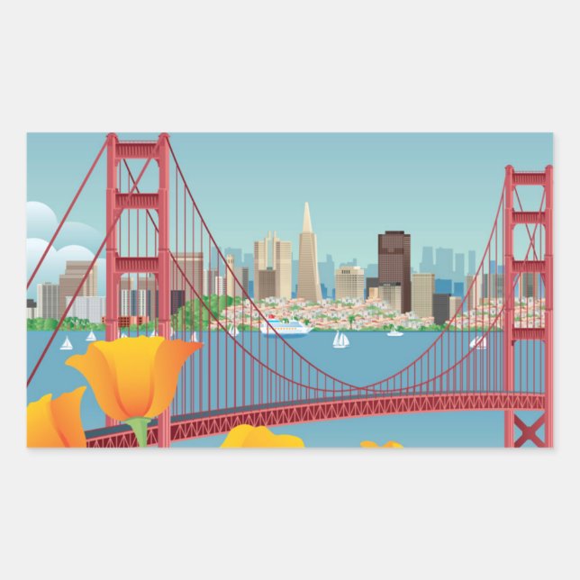 Sticker Rectangulaire Pont Golden Gate | San Francisco, CA (Devant)