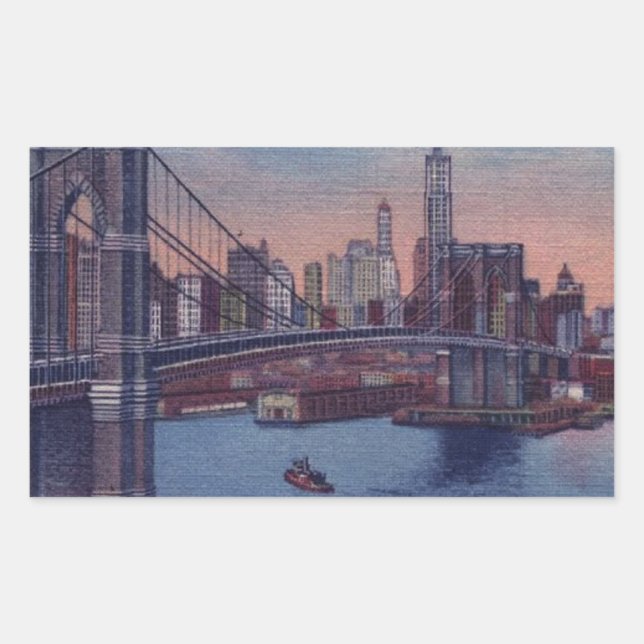 Sticker Rectangulaire Pont vintage Brooklyn (Devant)