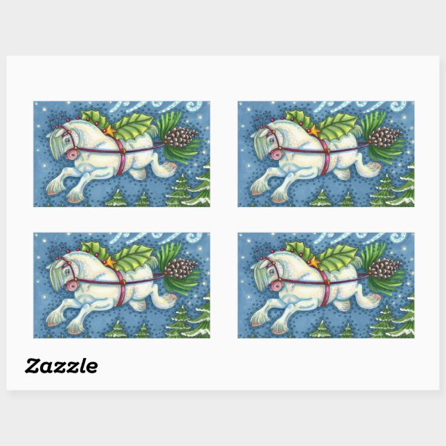 STICKER RECTANGULAIRE PONY PULLING PINECONE SLEIGH DE NOËL VOLANT (Feuille)