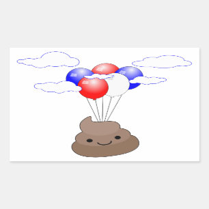 Sticker Rectangulaire Poo Emoji Voler Avec Ballons