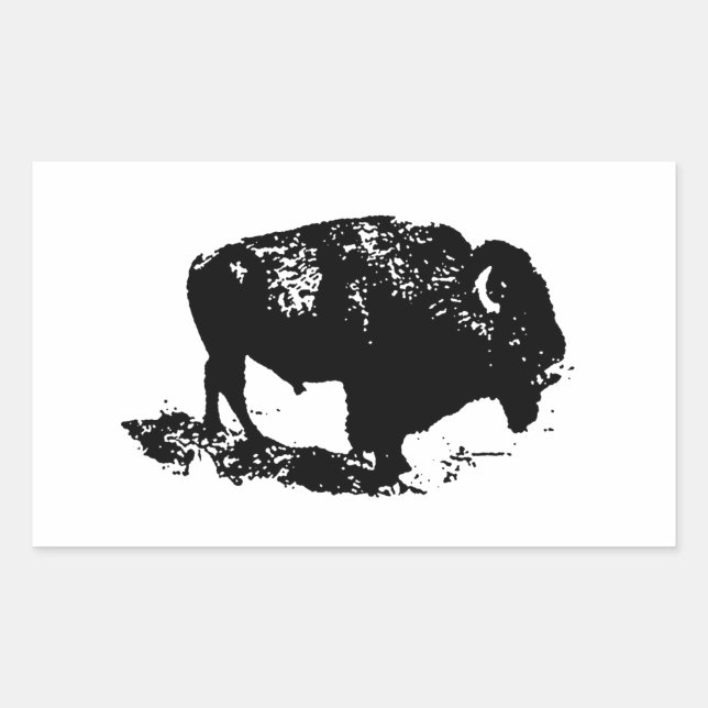 Sticker Rectangulaire Pop Art Black White Buffalo Bison Silhouette (Devant)