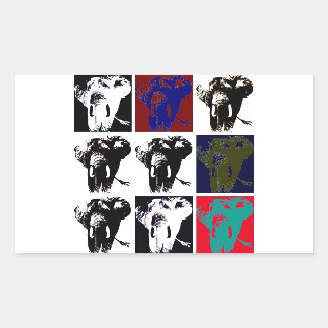 Sticker Rectangulaire Pop Art Elephants (Devant)