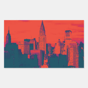 Sticker Rectangulaire Pop Style Rouge Retro Art New York City