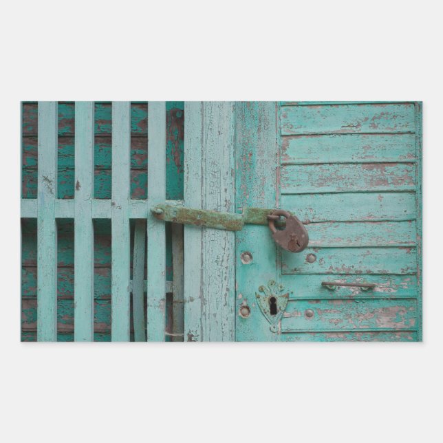 Sticker Rectangulaire Porte Turquoise patinée (Devant)