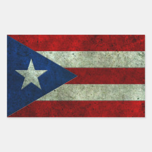 Sticker Rectangulaire Portoricain Drapeau Acier vieilli Effet