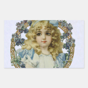 Sticker Rectangulaire Portrait Antique de Petite Fille Enfant Beau