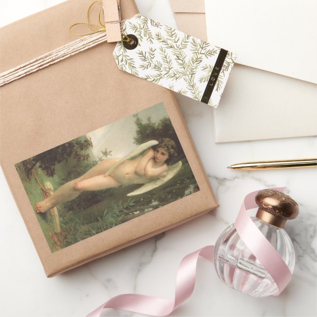 Sticker Rectangulaire Portrait de l'ange Cupidon (Cupid) par Bouguereau (Cadeaux)