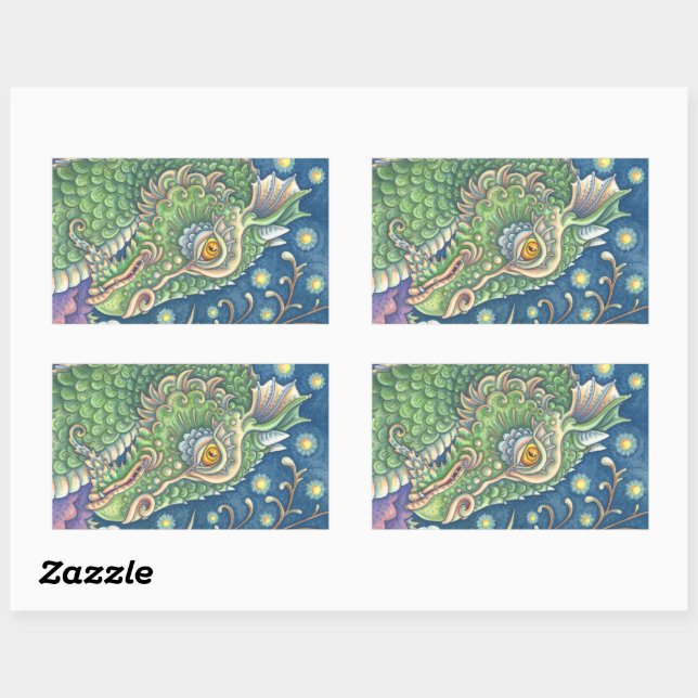 STICKER RECTANGULAIRE PORTRAIT DE TÊTE DE DRAGON MÉDIÉVAL, IMAGINAIRE SI (Feuille)