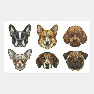 Sticker Rectangulaire Portraits de races de chiens en vitrail partie 1