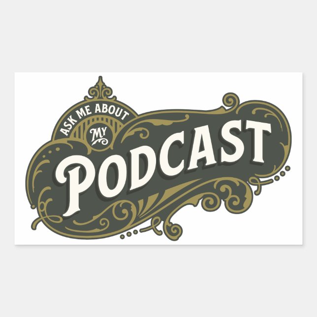 Sticker Rectangulaire Posez-Moi Des Questions Sur Mon Podcast. (Devant)