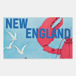 Sticker Rectangulaire Poste de voyage Vintage New England Lobster Lighth