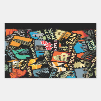 Sticker Rectangulaire posters de voyage rétro europe vintage asia usa